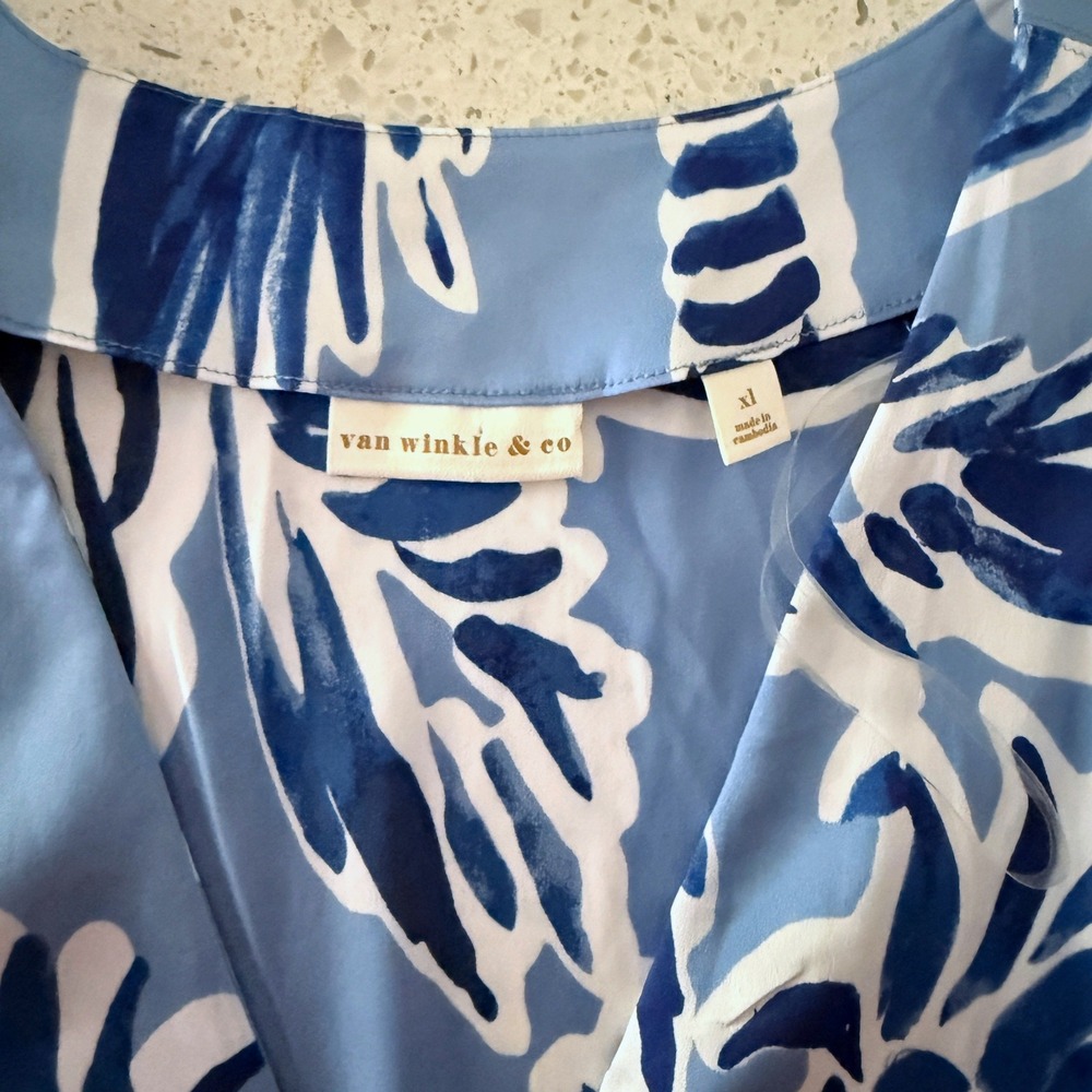 Van Winkle & Co Painted Palm Dolman Sleeve Caftan Dress, Blue White, XL (NWT) - Picture 2 of 13